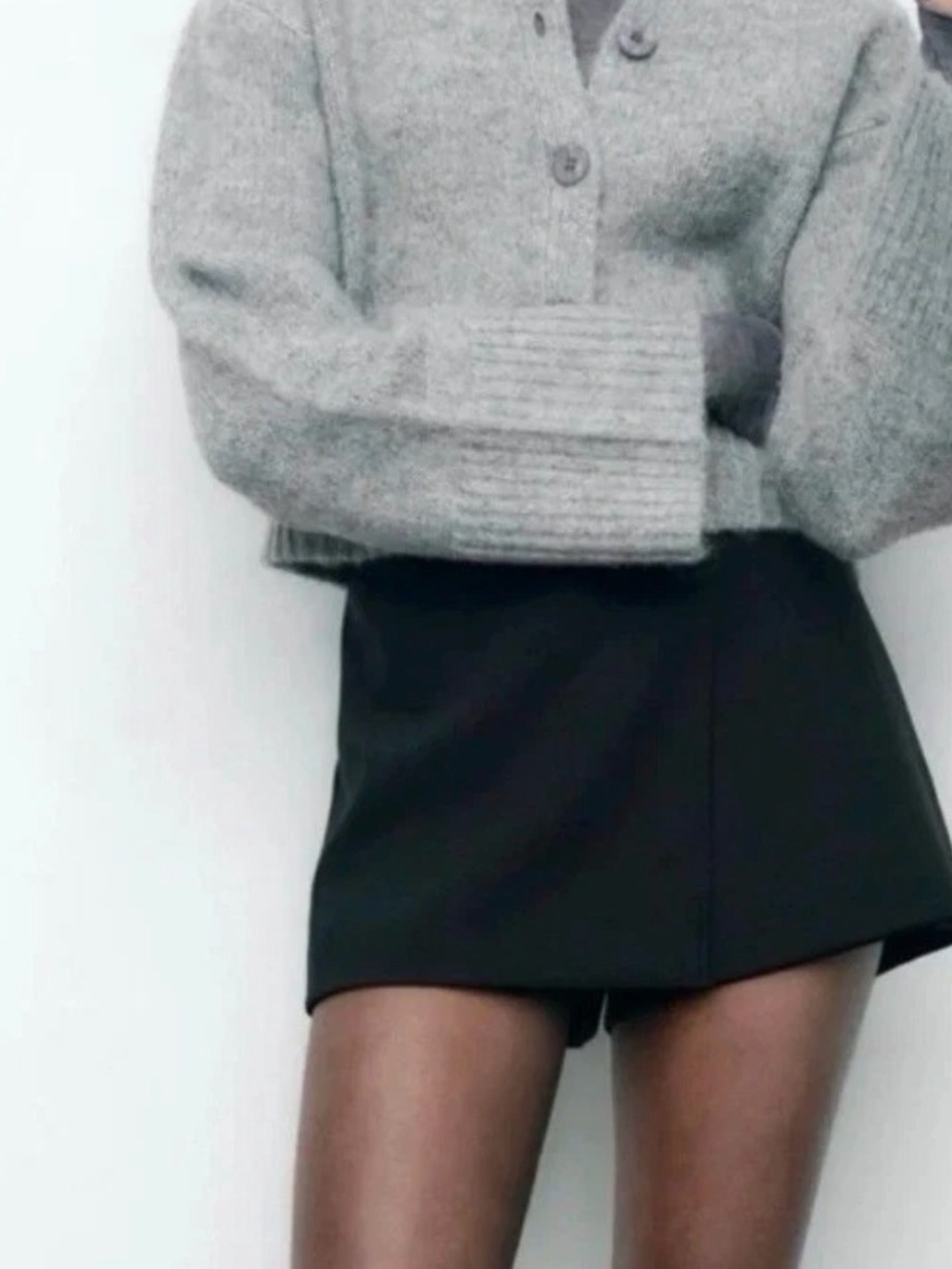 Zara Wrap Skort Size S 26 Black High Rise Side Zip Layered Front Chic Minimal